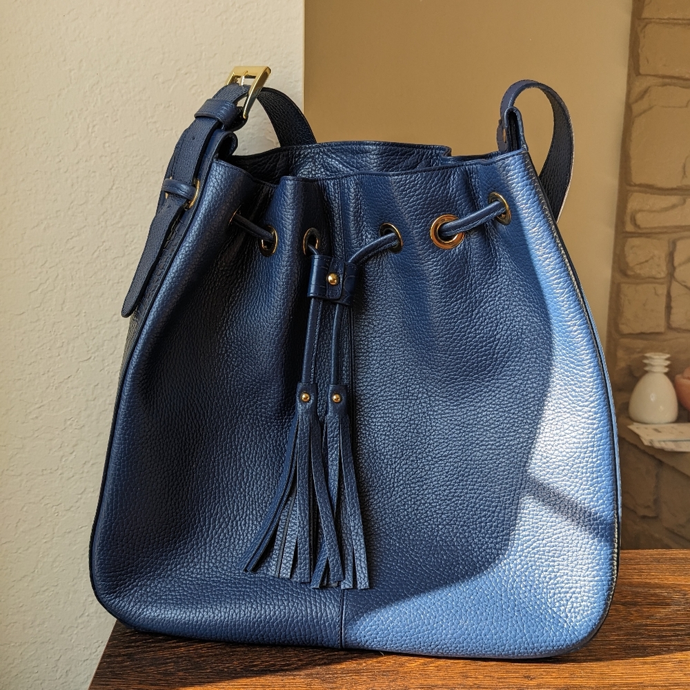 Giordano Martinelli Blue Pebble Leather Croc Embossed Shoulder Bag Purse